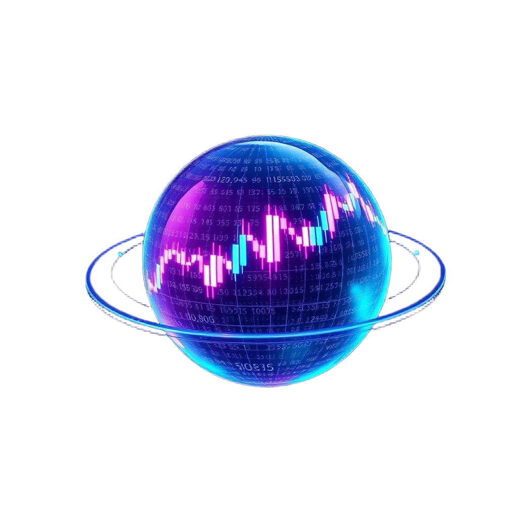 Holografische Datensphäre als Symbol für die unabhängige Analyse der Handelsplattform Glacier Markets